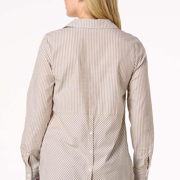 Catos Brown & White Stripe High-Low Shirt, Buttons Down the Back, Sz XL, NWT - Picture 2 of 12